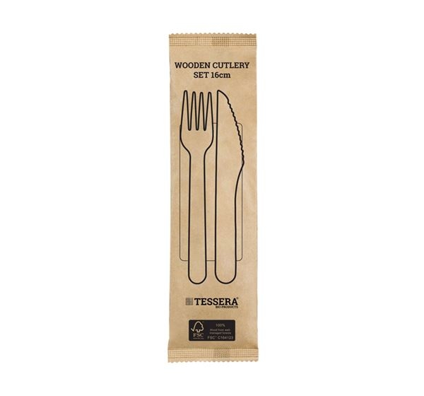 Ξύλινο κουβέρ TESSERA 16cm ( πιρούνι, μαχαίρι, χαρτοπετσέτα)Waxed  100τεμ.
