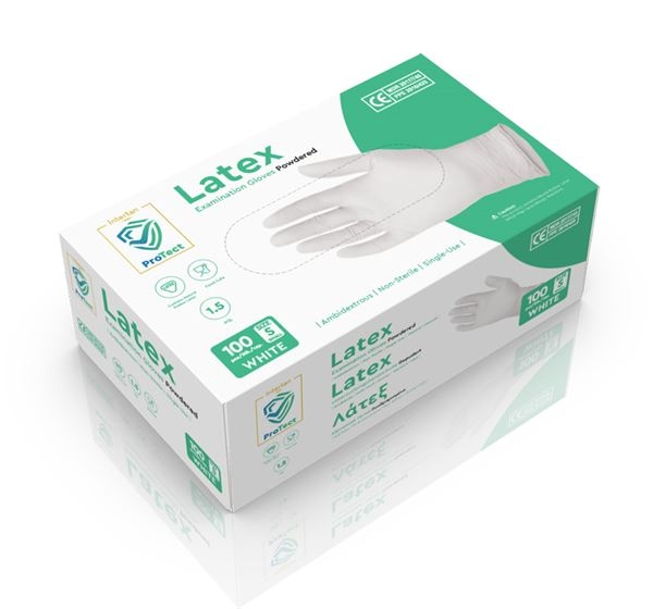 Γάντια Latex Protect μιας χρήσης λευκά ελαφρώς Πουδρ/μένα  100τεμ.